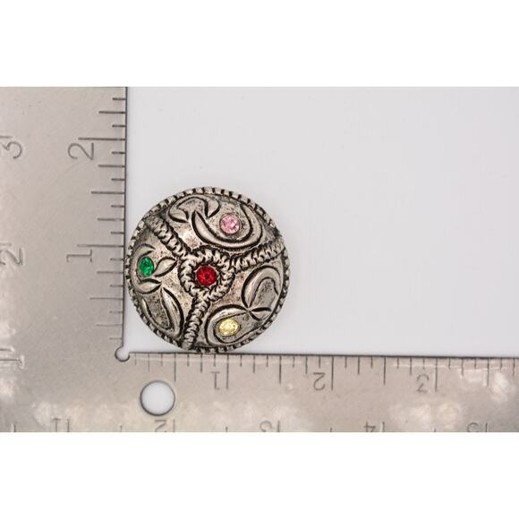 Vintage Chunky Clip On Earrings Crystal Antiqued Round Mod Dep Signed 1980s A21 - Picture 12 of 12